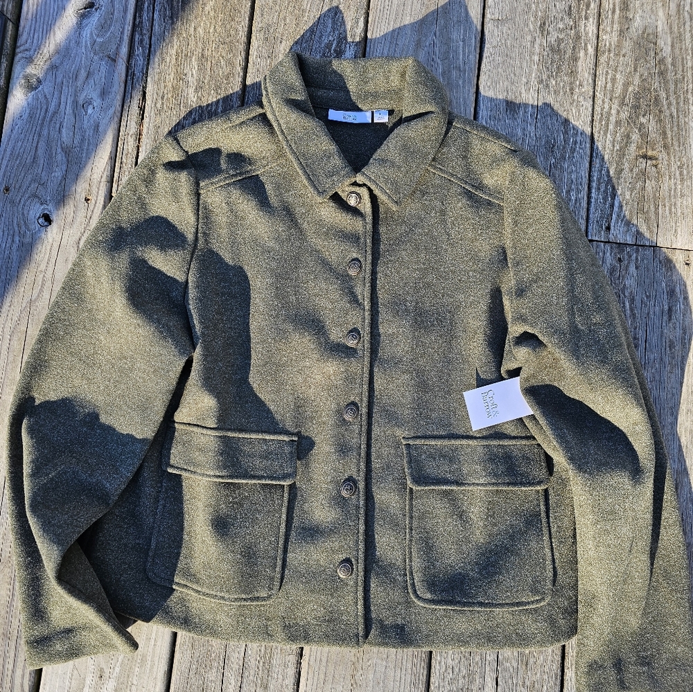 NWT Croft & Barrow Collared Jacket,Olive Green,Cropped,Size XL